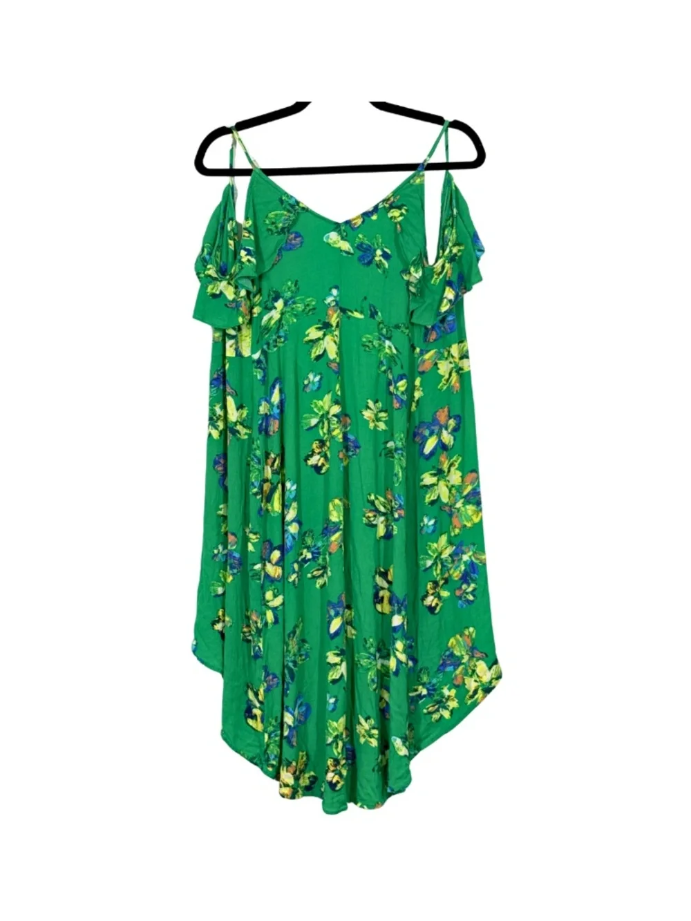 Lunik Women's M Green Floral Cold Shoulder High-Low Wrap Dress Cover-Up